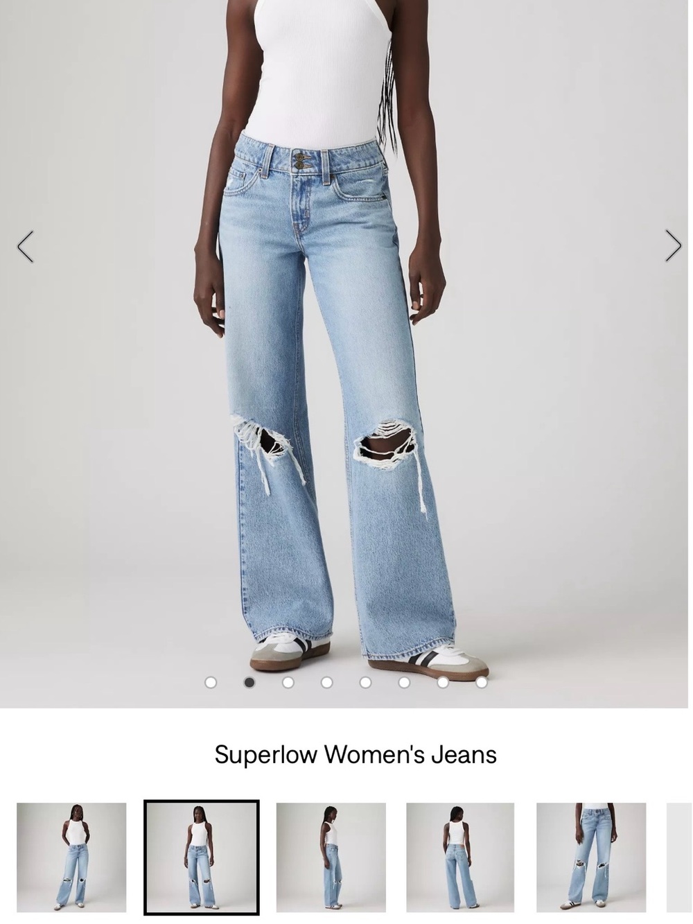 Super Low Ris n Loose Levi's Light Blue High-Rise Wide-Leg Jeans with destres - Picture 4 of 10